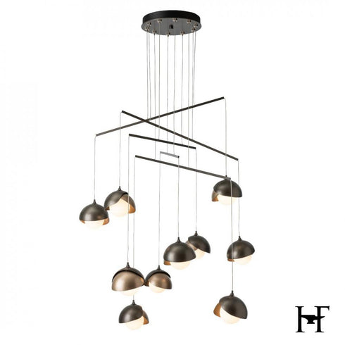 Hubbardton Forge Brooklyn 10 Light Double Shade Mobile Pendant in Dark Smoke Finish Model: 131155-SKT-STND-07-84-GG0711