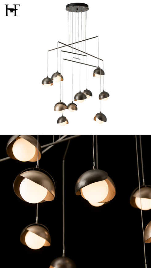 Hubbardton Forge Brooklyn 10 Light Double Shade Mobile Pendant in Dark Smoke Finish Model: 131155-SKT-STND-07-84-GG0711