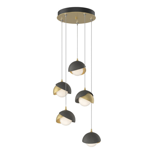 Hubbardton Forge Brooklyn 5 Light Double Shade Pendant in White Finish Model: 131125-SKT-LONG-02-02-GG0711