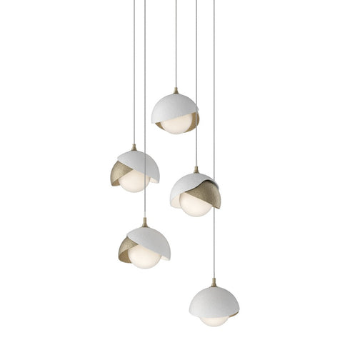Hubbardton Forge Brooklyn 5 Light Double Shade Pendant in White Finish Model: 131125-SKT-LONG-02-02-GG0711