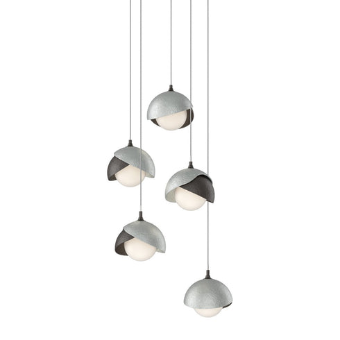 Hubbardton Forge Brooklyn 5 Light Double Shade Pendant in White Finish Model: 131125-SKT-LONG-02-02-GG0711