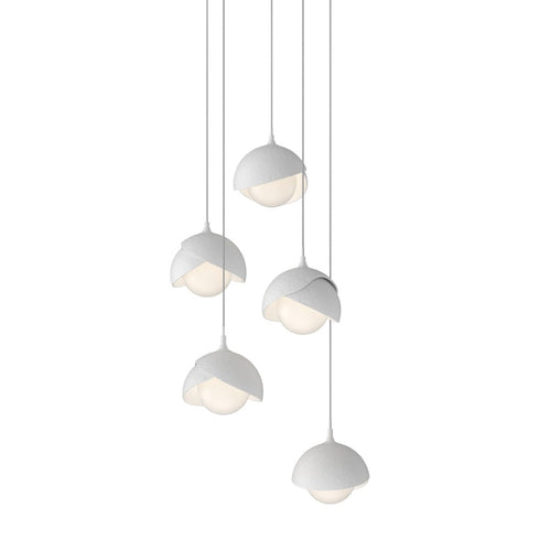 Hubbardton Forge Brooklyn 5 Light Double Shade Pendant in White Finish Model: 131125-SKT-LONG-02-02-GG0711