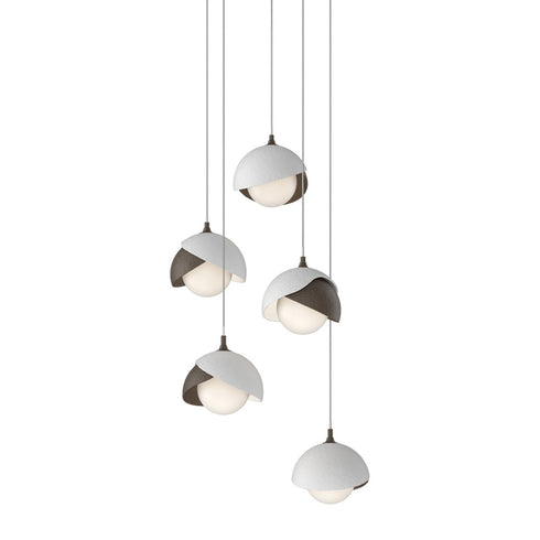Hubbardton Forge Brooklyn 5 Light Double Shade Pendant in White Finish Model: 131125-SKT-LONG-02-02-GG0711