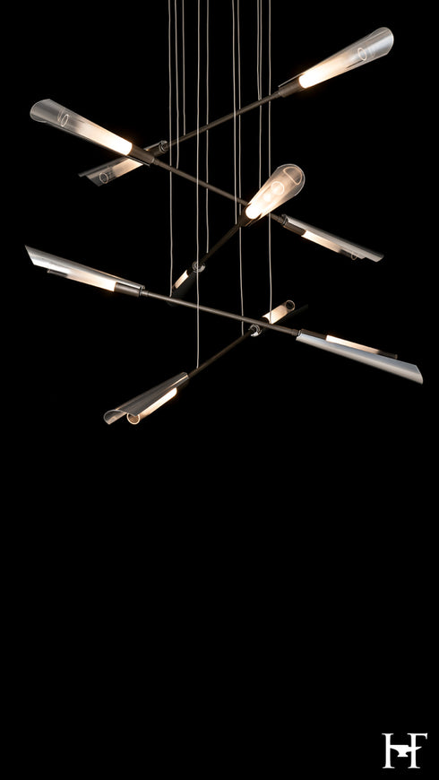 Hubbardton Forge Flight 10 Light Small Pendant in Dark Smoke Finish Model: 131410-SKT-STND-07-85-WC0822