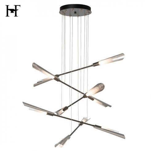 Hubbardton Forge Flight 10 Light Small Pendant in Dark Smoke Finish Model: 131410-SKT-STND-07-85-WC0822