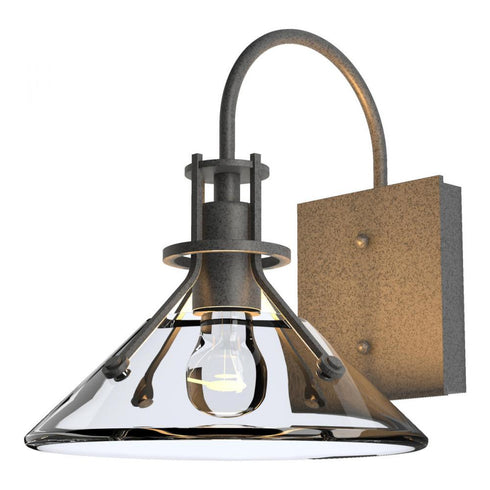 Hubbardton Forge Henry Small Glass Shade Outdoor Sconce in Coastal Oil Rubbed Bronze Finish Model: 302709-SKT-14-FD0673