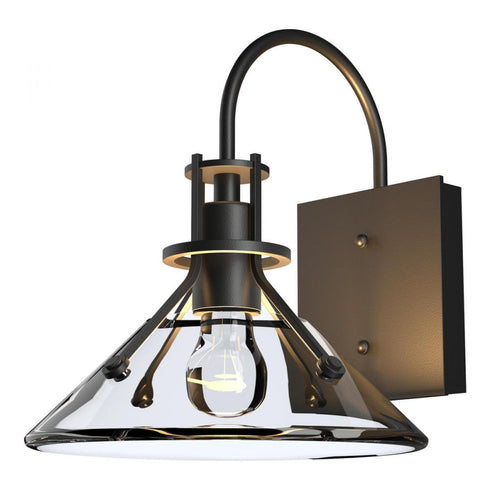 Hubbardton Forge Henry Small Glass Shade Outdoor Sconce in Coastal Oil Rubbed Bronze Finish Model: 302709-SKT-14-FD0673