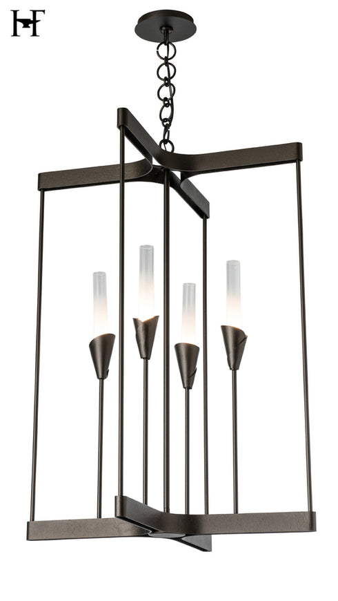 Hubbardton Forge Lilium 4 Light Chandelier in Oil Rubbed Bronze Finish Model: 101700-SKT-14-WC0821