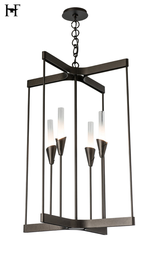 Hubbardton Forge Lilium 4 Light Chandelier in Oil Rubbed Bronze Finish Model: 101700-SKT-14-WC0821