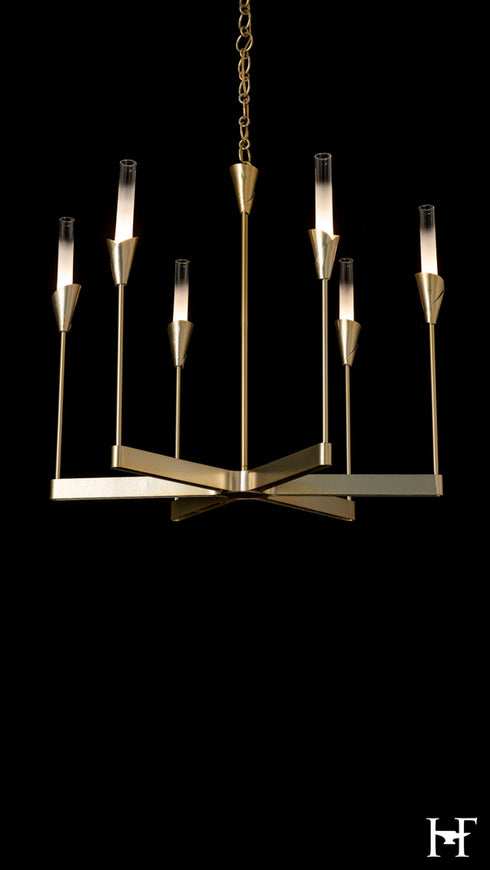 Hubbardton Forge Lilium 6 Light Chandelier in Modern Brass Finish Model: 101702-SKT-86-WC0821