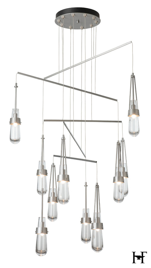 Hubbardton Forge Link 10 Light Clear Glass Mobile Pendant in Vintage Platinum Finish Model: 131149-SKT-STND-82-ZM0434
