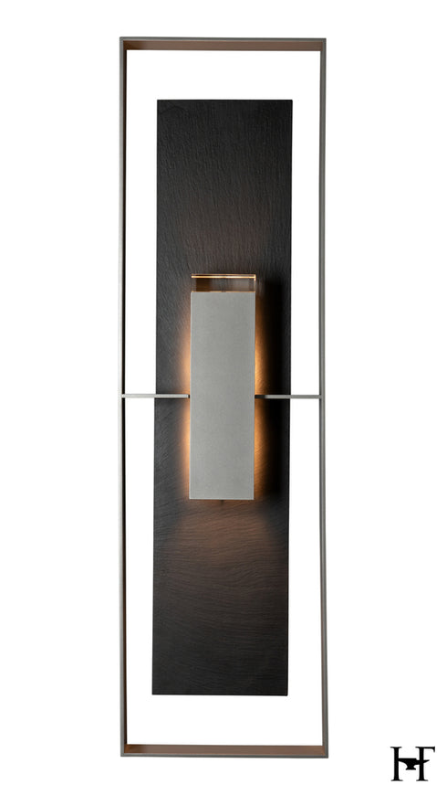 Hubbardton Forge Shadow Box Extra Tall With Slate Dark Sky Friendly Outdoor Sconce in Coastal Burnished Steel Finish Model: 302669-SKT-78-SL-ZM0851