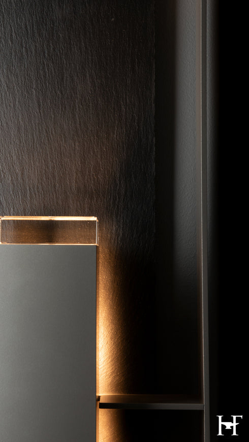 Hubbardton Forge Shadow Box Extra Tall With Slate Dark Sky Friendly Outdoor Sconce in Coastal Burnished Steel Finish Model: 302669-SKT-78-SL-ZM0851
