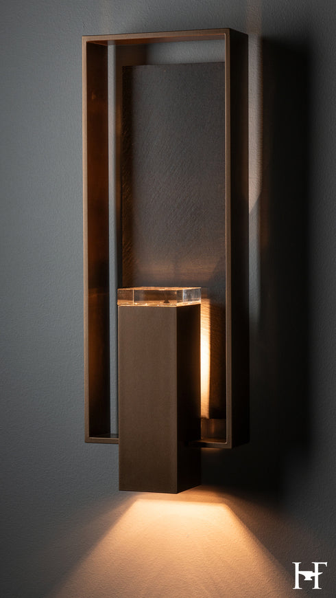 Hubbardton Forge Shadow Box Large With Slate Dark Sky Friendly Outdoor Sconce in Coastal Bronze Finish Model: 302664-SKT-75-SL-ZM0850