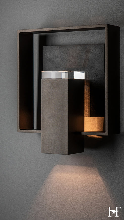 Hubbardton Forge Shadow Box Small With Slate Dark Sky Friendly Outdoor Sconce in Coastal Oil Rubbed Bronze Finish Model: 302660-SKT-14-SL-ZM0850