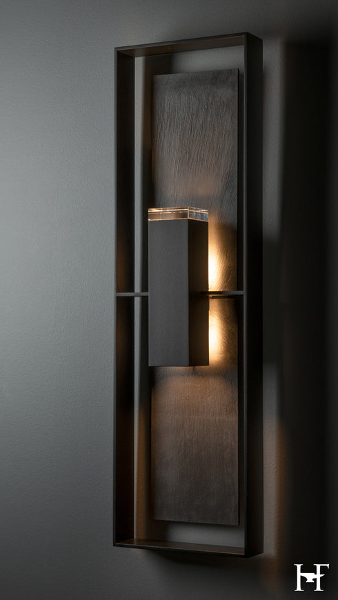 Hubbardton Forge Shadow Box Tall With Slate Dark Sky Friendly Outdoor Sconce in Coastal Black Finish Model: 302666-SKT-80-SL-ZM0850
