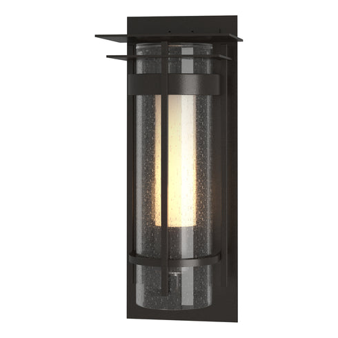 Hubbardton Forge Torch Small Outdoor Sconce with Top Plate in Coastal Oil Rubbed Bronze Finish Model: 305996-SKT-14-ZS0654