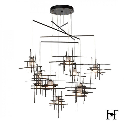 Hubbardton Forge Tura 10 Light Frosted Glass Mobile Pendant in Oil Rubbed Bronze Finish Model: 131160-SKT-STND-14-YC0305