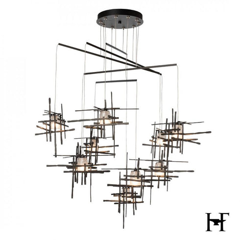 Hubbardton Forge Tura 10 Light Frosted Glass Mobile Pendant in Oil Rubbed Bronze Finish Model: 131160-SKT-STND-14-YC0305