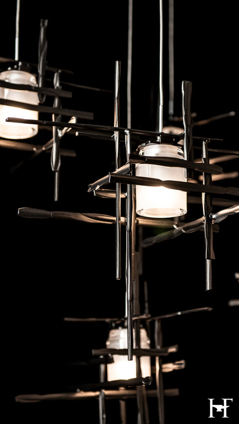 Hubbardton Forge Tura 10 Light Frosted Glass Mobile Pendant in Oil Rubbed Bronze Finish Model: 131160-SKT-STND-14-YC0305