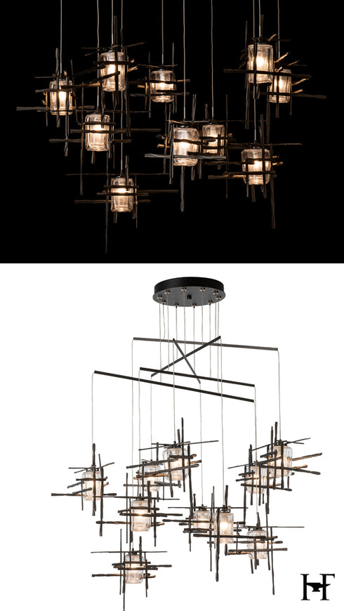 Hubbardton Forge Tura 10 Light Seeded Glass Mobile Pendant in Oil Rubbed Bronze Finish Model: 131156-SKT-STND-14-II0728