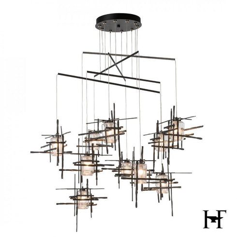 Hubbardton Forge Tura 10 Light Seeded Glass Mobile Pendant in Oil Rubbed Bronze Finish Model: 131156-SKT-STND-14-II0728