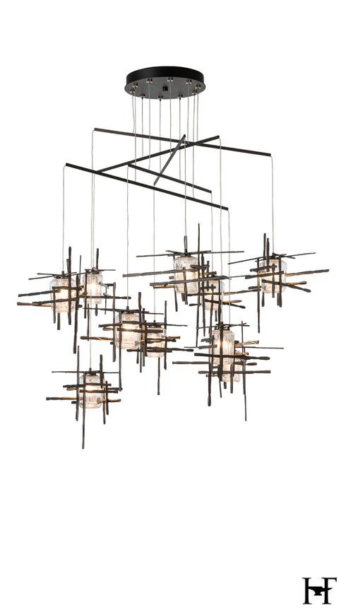Hubbardton Forge Tura 10 Light Seeded Glass Mobile Pendant in Oil Rubbed Bronze Finish Model: 131156-SKT-STND-14-II0728