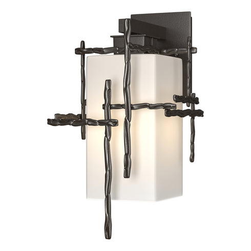 Hubbardton Forge Tura Medium Outdoor Sconce in Coastal Oil Rubbed Bronze Finish Model: 302581-SKT-14-GG0093