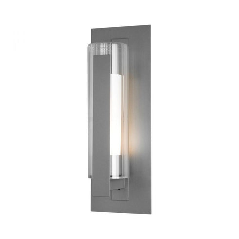 Hubbardton Forge Vertical Bar Fluted Glass Medium Outdoor Sconce in Coastal Natural Iron Finish Model: 307282-SKT-20-ZU0658