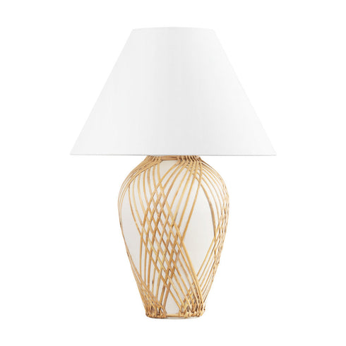 Hudson Valley Bayonne Table Lamp in Vintage Gold Leaf/Ceramic White With Rattan Finish Model: L7630-VGL/CWR