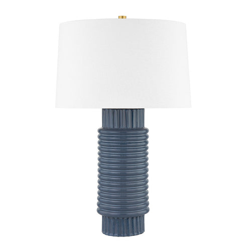 Hudson Valley Broderick 1 LIGHT TABLE LAMP in Aged Brass/Grey Blue Reactive Ceramic Finish Model: L1956-AGB/CGR