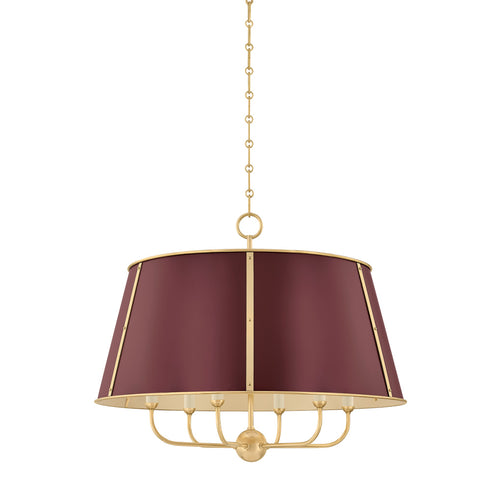 Hudson Valley Cambridge Chandelier in Aged Brass Soft Crimson Finish Model: MDS121-AGB/CRN