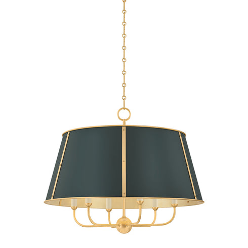 Hudson Valley Cambridge Chandelier in Aged Brass Soft Studio Green Finish Model: MDS121-AGB/SSG