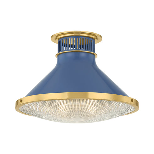 Hudson Valley Highclere Flush Mount in Aged Brass Soft French Blue Finish Model: MDS2403-AGB/FBL