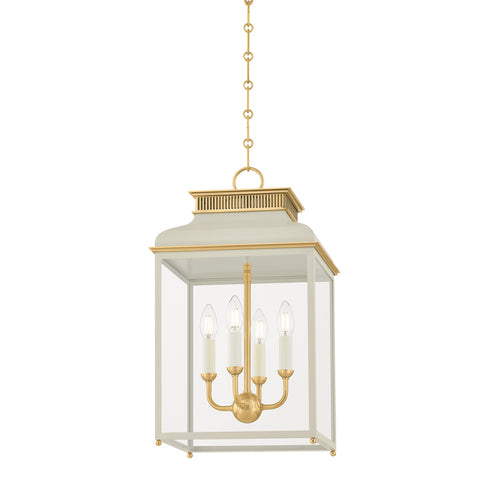 Hudson Valley Houghton Lantern in Aged Brass Off White Finish Model: MDS2400-AGB/OW