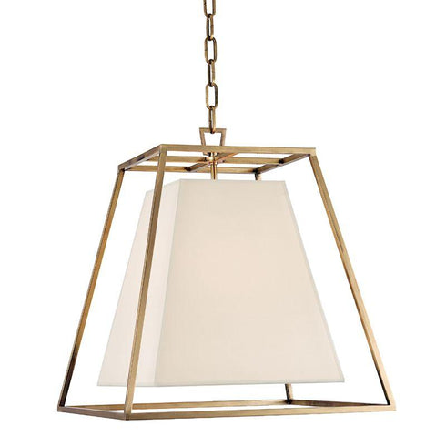 Hudson Valley Kyle 4 LIGHT PENDANT With WHITE SHADE in Aged Brass Finish Model: 6917-AGB-WS