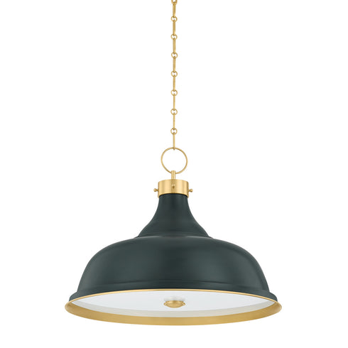 Hudson Valley Painted No. 1 Pendant in Aged Brass Soft Studio Green Finish Model: MDS300L-AGB/SSG