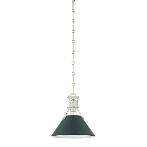 Hudson Valley Painted No. 2 Painted No.2 Pendant in Polished Nickel Soft Studio Green Finish Model: MDS351-PN/SSG