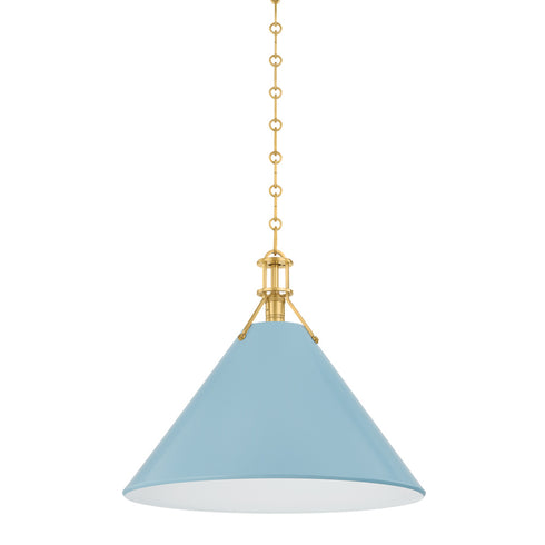Hudson Valley Painted No. 2 Pendant in Aged Brass Blue Bird Finish Model: MDS352L-AGB/BB