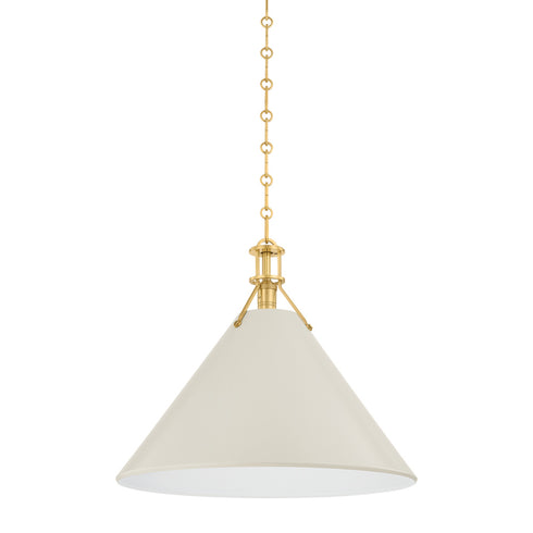Hudson Valley Painted No. 2 Pendant in Aged Brass Off White Finish Model: MDS352L-AGB/OW