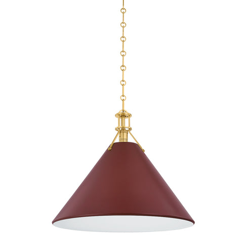 Hudson Valley Painted No. 2 Pendant in Aged Brass Soft Crimson Finish Model: MDS352L-AGB/CRN