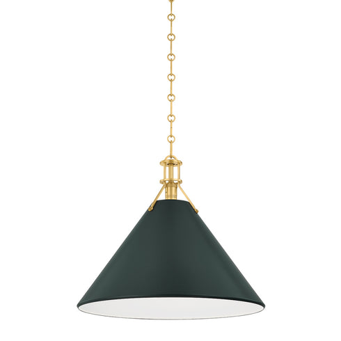 Hudson Valley Painted No. 2 Pendant in Aged Brass Soft Studio Green Finish Model: MDS352L-AGB/SSG