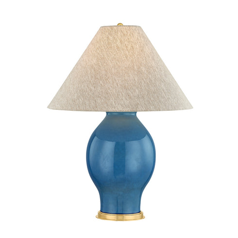 Hudson Valley Westhorpe Table Lamp in Aged Brass Ceramic French Blue Finish Model: MDSL2600-AGB/CFB