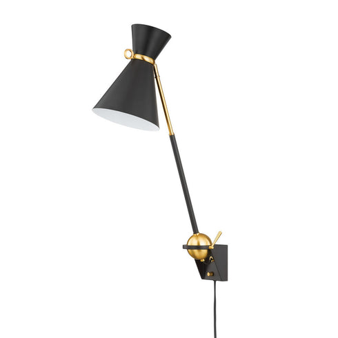 Hudson Valley Winsted Plug In Sconce in Aged Brass/Soft Black Finish Model: 3530-AGB/SBK