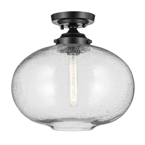 Kichler Avery 14.5 Inch 1 Light Flush Mount with Clear Seeded Glass in Black Model: 43913BK
