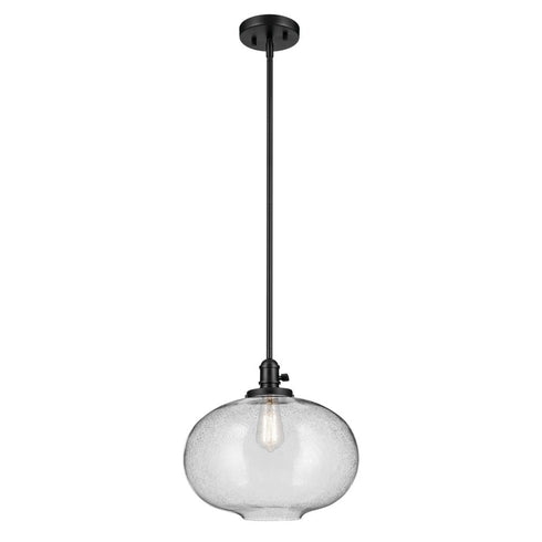Kichler Avery 14 Inch 1 Light Globe Pendant with Clear Seeded Glass in Black Model: 43911BK