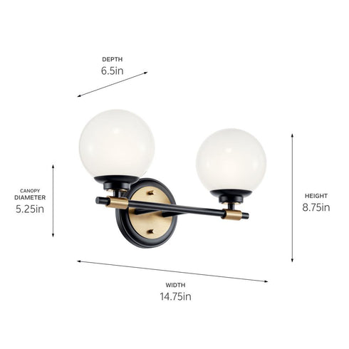 Kichler Benno Vanity 2 Light in Black Finish Model: 55171BKCPZ