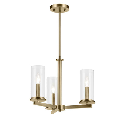 Kichler Crosby 14 Inch 3 Light Convertible Semi Flush with Clear Glass in Natural Brass Model: 43997NBR