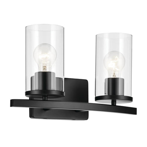Kichler Crosby 15.25 Inch 2 Light Vanity Light with Clear Glass in Black Model: 45496BKCLR