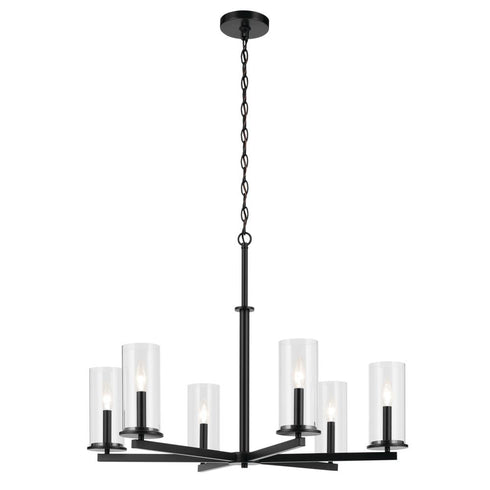 Kichler Crosby 21.75 Inch 6 Light Chandelier with Clear Glass in Black Model: 44013BK